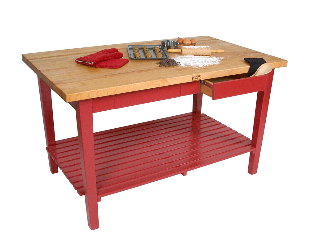 John Boos Classic Country Work Table Extra Long, Barn Red